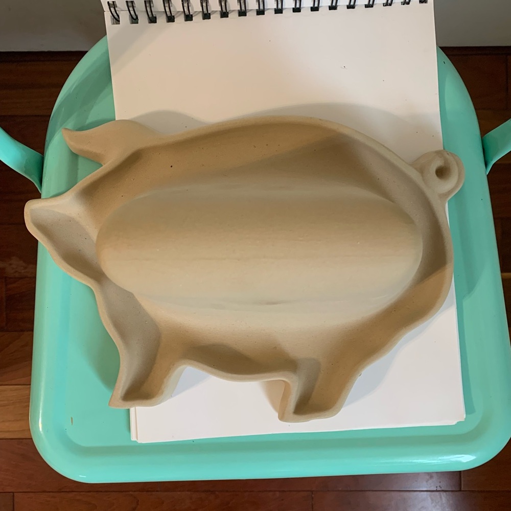 New Haeger Natural Stone Pig-Shaped Microwave Oven Bacon Cooker USA